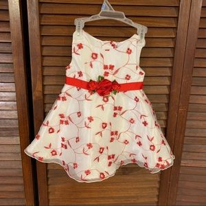 White/Red EmbroideredFloral Formal Christmas Dress